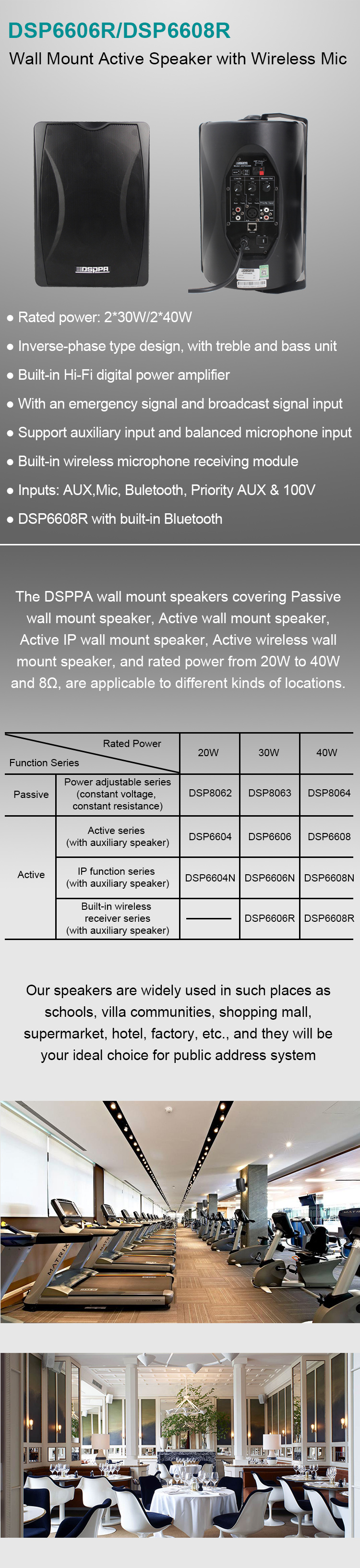 DSP8063B 30W Wall Mount Speaker with Power Tap